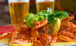 River lobsters against beer